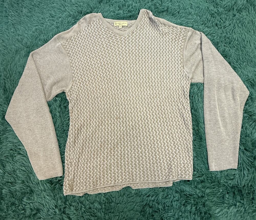 Tricots St Raphael Vintage Men's XL Light Brown Textured Knit V-Neck Sweater